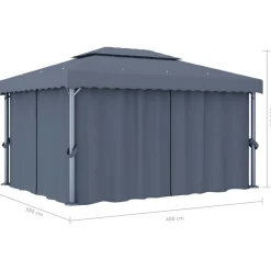 vidaXL pavillon med gardin 4x3 m aluminium antracitgrå