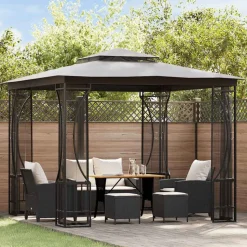vidaXL pavillon med net 300x300x265 cm antracitgrå