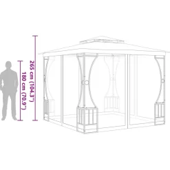 vidaXL pavillon med net 300x300x265 cm antracitgrå