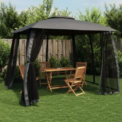 vidaXL pavillon 2,93x2,93 m dobbelt tag + meshvægge stål antracitgrå