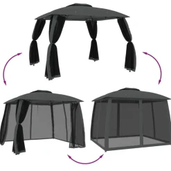 vidaXL pavillon 2,93x2,93 m dobbelt tag + meshvægge stål antracitgrå