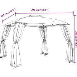 vidaXL pavillon 2,93x2,93 m dobbelt tag + meshvægge stål antracitgrå