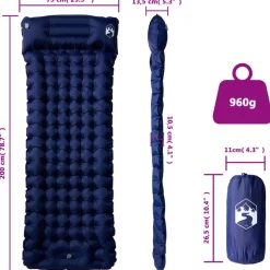 vidaXL 1-personers campingmadras med pude selvoppustelig marineblå
