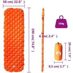 vidaXL 1-personers campingmadras 190x58x6 cm oppustelig orange
