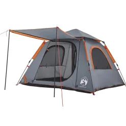 vidaXL 4-personers campingtelt kuppel quick-release grå og orange
