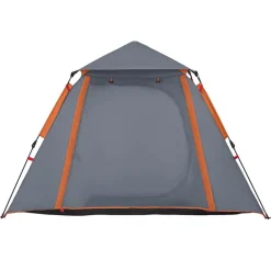 vidaXL 4-personers campingtelt kuppel quick-release grå og orange
