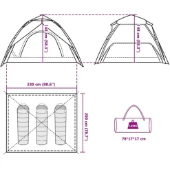 vidaXL 3-personers campingtelt kuppel quick-release blå