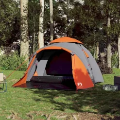 vidaXL 3-personers campingtelt kuppel quick-release grå og orange