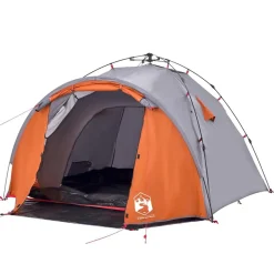 vidaXL 3-personers campingtelt kuppel quick-release grå og orange