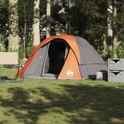 vidaXL 4-personers campingtelt vandtæt grå og orange