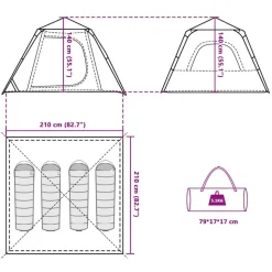 vidaXL 4-personers campingtelt quick-release blå
