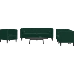 vidaXL 3-personers Chesterfield-sofasæt med puder fløjl mørkegrøn