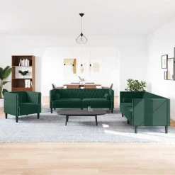 vidaXL 3-personers Chesterfield-sofasæt med puder fløjl mørkegrøn