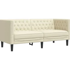 vidaXL 2-personers Chesterfield-sofa kunstlæder cremefarvet
