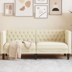 vidaXL 2-personers Chesterfield-sofa kunstlæder cremefarvet