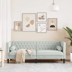 vidaXL 3-personers Chesterfield-sofa med bolsterpuder fløjl lysegrå