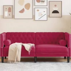 vidaXL 2-personers Chesterfield-sofa med bolsterpuder fløjl vinrød