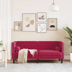 vidaXL 2-personers Chesterfield-sofa med bolsterpuder fløjl vinrød