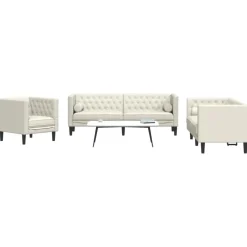 vidaXL 3-personers Chesterfield-sofasæt med puder fløjl cremefarvet