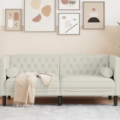 vidaXL 2-personers Chesterfield-sofa m. bolsterpuder fløjl cremefarvet