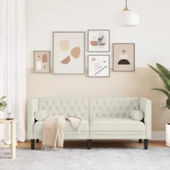 vidaXL 2-personers Chesterfield-sofa m. bolsterpuder fløjl cremefarvet