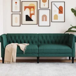 vidaXL 3-personers Chesterfield-sofa stof mørkegrøn