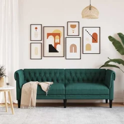 vidaXL 3-personers Chesterfield-sofa stof mørkegrøn