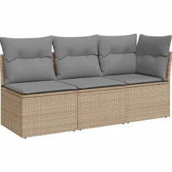 vidaXL 3-personers havesofa med hynder polyrattan beige