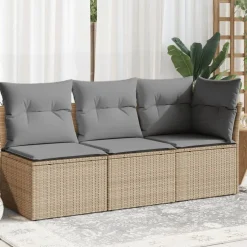 vidaXL 3-personers havesofa med hynder polyrattan beige