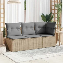 vidaXL 3-personers havesofa med hynder polyrattan beige
