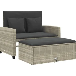 vidaXL 2-personers havesofa med hynder polyrattan lysegrå