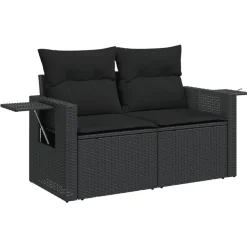 vidaXL 2-personers havesofa med hynder polyrattan sort