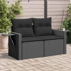 vidaXL 2-personers havesofa med hynder polyrattan sort