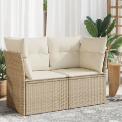 vidaXL 2-personers havesofa med hynder polyrattan beige