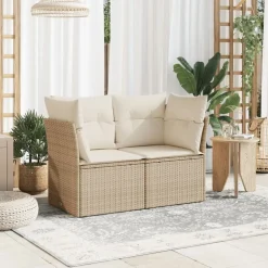 vidaXL 2-personers havesofa med hynder polyrattan beige