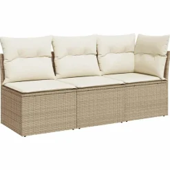 vidaXL 3-personers havesofa med hynder polyrattan beige