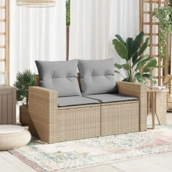 vidaXL 2-personers havesofa med hynder polyrattan beige