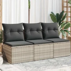 vidaXL 3-personers havesofa med hynder polyrattan lysegrå