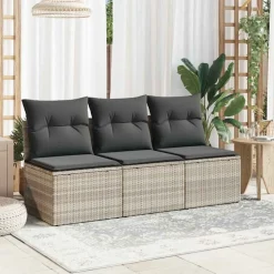 vidaXL 3-personers havesofa med hynder polyrattan lysegrå