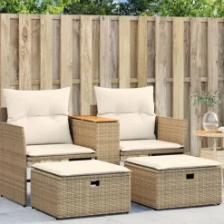 vidaXL 2-personers havesofa med skamler polyrattan beige