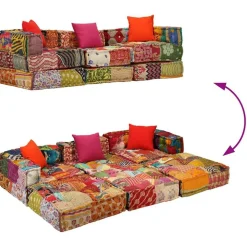 vidaXL 3-personers modulpuf stof patchwork