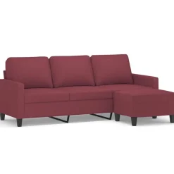 vidaXL 3-personers sofa med fodskammel 180 cm stof Vinrød