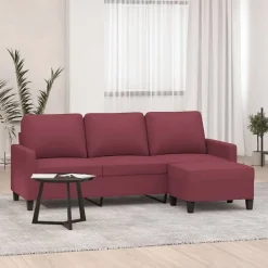 vidaXL 3-personers sofa med fodskammel 180 cm stof Vinrød