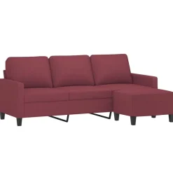 vidaXL 3-personers sofa med fodskammel 180 cm stof Vinrød