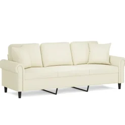 vidaXL 3-personers sofa med pyntepuder 180 cm velour cremefarvet