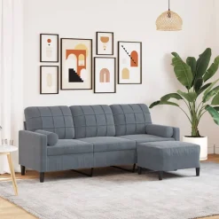 vidaXL 3-personers sofa med fodskammel 180 cm velour Mørkegrå