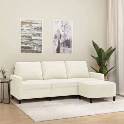 vidaXL 3-personers sofa med fodskammel 180 cm velour cremefarvet
