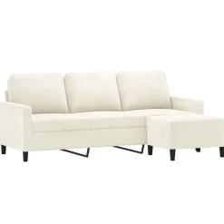 vidaXL 3-personers sofa med fodskammel 180 cm velour cremefarvet
