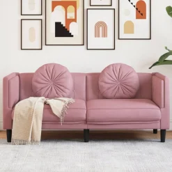 vidaXL 2-personers sofa med hynder velour lyserød