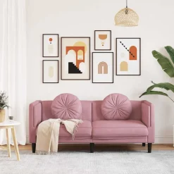 vidaXL 2-personers sofa med hynder velour lyserød